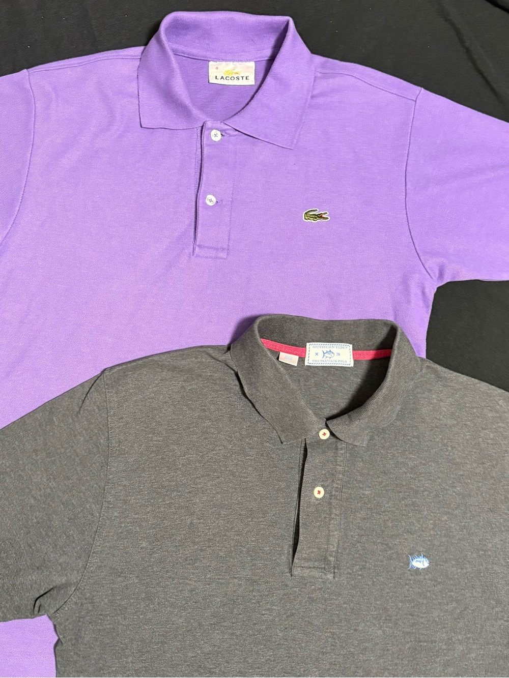 Lacoste & Southern Tide Lot of 2 Men's Med Short Sleeve Polo Shirts Purple Gray